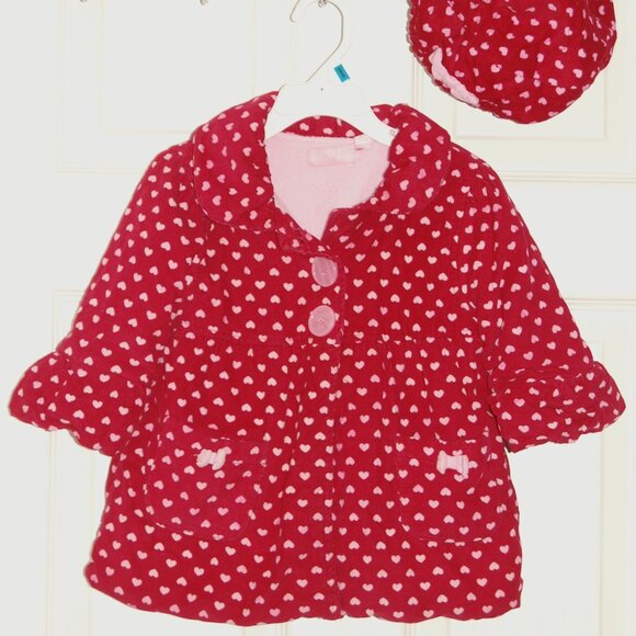 Kids Headquarters Other - Kids Headquarters Girls 24M, Pink Hearts Red Puffy Coat, 3-Layer Puffy Coat